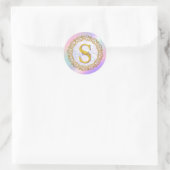 Sticker Rond Initiale iridescente chic avec ornement doré (Sac)