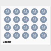 Sticker Rond Initiale Monogramme Bleu Ardoise (Feuille)