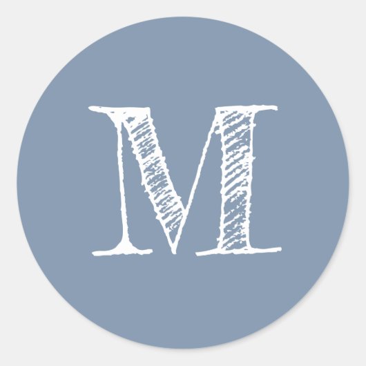 Sticker Rond Initiale Monogramme Bleu Ardoise (Devant)