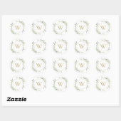 Sticker Rond Initiale Monogramme Or Feuilles De Verdure (Feuille)