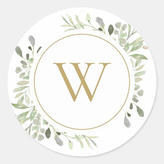 Sticker Rond Initiale Monogramme Or Feuilles De Verdure (Devant)