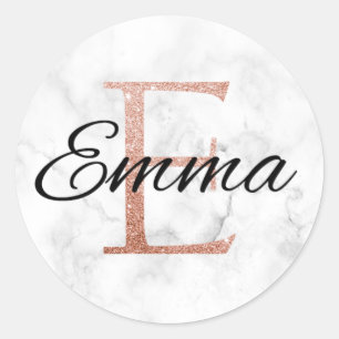 Sticker Rond Initiale rose du monogramme E de marbre de charme