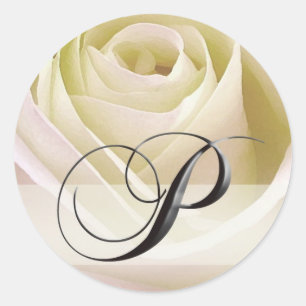 Sticker Rond Initiale rose nuptiale blanche P d'autocollant de
