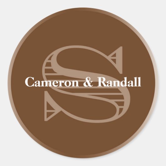 Sticker Rond Initiale S brun monogramme nom marque parti (Devant)