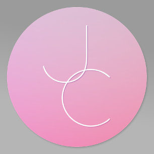 Sticker Rond Initiales 2 superposées Modernes Ombre rose