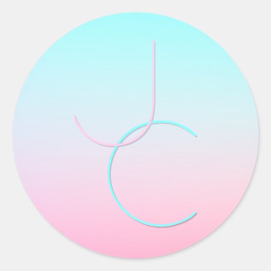 Sticker Rond Initiales 2 superposées modernes | Turquoise Rose (Devant)
