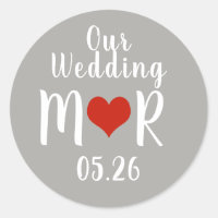 initiales avec coeur d'amour rouge, mariage gris