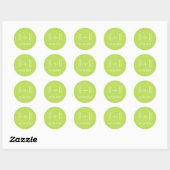 Sticker Rond Initiales blanches, vert clair simple mariage élég (Feuille)