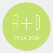 Sticker Rond Initiales blanches, vert clair simple mariage élég (Devant)