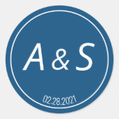 Sticker Rond Initiales bleu blanc minimum classique Mariage dat (Devant)