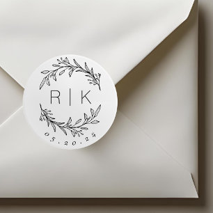 Sticker Rond Initiales botaniques modernes élégants Monogramme 