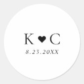 Sticker Rond Initiales cardiaques modernes simples Mariage de m (Devant)