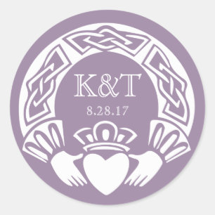 Sticker Rond Initiales Claddagh - Lilac