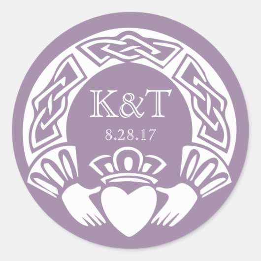 Sticker Rond Initiales Claddagh - Lilac (Devant)