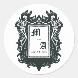 Sticker Rond Initiales d'amour gothique squelette