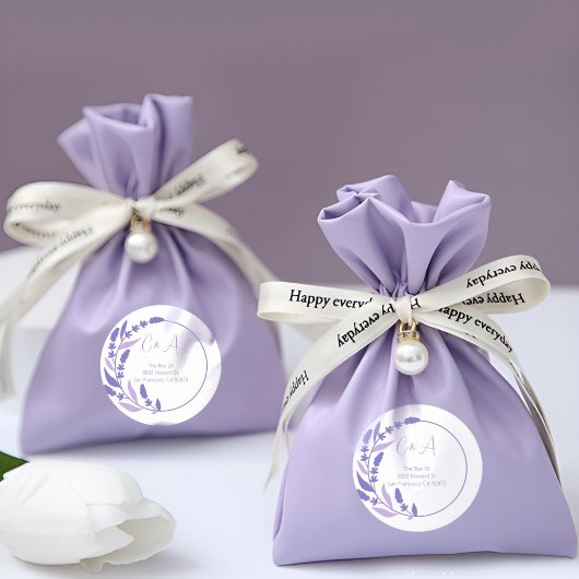 Sticker Rond Initiales de cercle feuillus violet