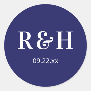 Sticker Rond Initiales de couple bleu marine