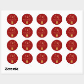 Sticker Rond Initiales de couple mariage chinois moderne rouge (Feuille)