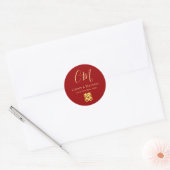 Sticker Rond Initiales de couple mariage chinois moderne rouge (Enveloppe)