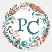 Sticker Rond Initiales de la couronne d'Eucalyptus Pinecone en  (Devant)
