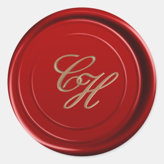 Sticker Rond Initiales de mariage au monogramme de cire rouge (Devant)