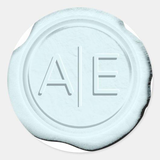 Sticker Rond Initiales de Mariage de cire Faux Lt Blue ID968 (Devant)
