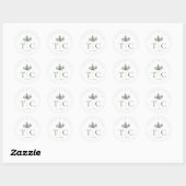 Sticker Rond Initiales de mariage d'hiver rustique Forest Green (Feuille)