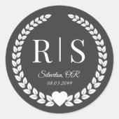 Sticker Rond Initiales de mariage en gris charbon profond (Devant)