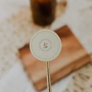 Sticker Rond Initiales de mariage en monogramme crème ivoire cl