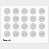 Sticker Rond Initiales de Mariage rose et gris (Feuille)
