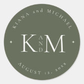 Sticker Rond Initiales de Mariage simple à chic Moss Green ID10 (Devant)