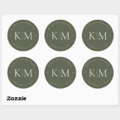 Sticker Rond Initiales de Mariage simple à chic Moss Green ID10 (Feuille)