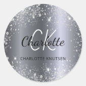 Sticker Rond Initiales de monogramme au nom en paillettes argen (Devant)