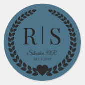 Sticker Rond Initiales de monogramme de mariage bleu sarcelle f (Devant)