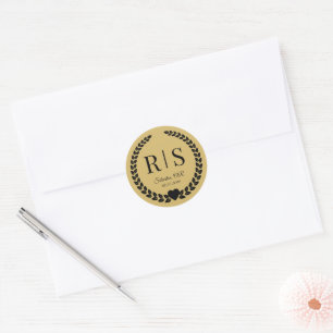 Sticker Rond Initiales de monogramme de mariage en or doux