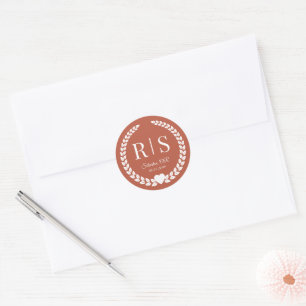 Sticker Rond Initiales de monogramme de mariage en terre cuite