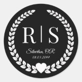 Sticker Rond Initiales de monogramme de mariage noir et blanc (Devant)