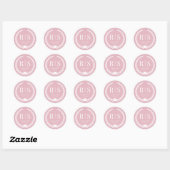 Sticker Rond Initiales de monogramme de mariage rose fardé (Feuille)
