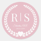 Sticker Rond Initiales de monogramme de mariage rose fardé (Devant)