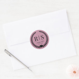 Sticker Rond Initiales de monogramme de mariage rose poussiéreu