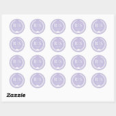 Sticker Rond Initiales de monogramme de mariage violet lavande (Feuille)
