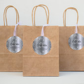 Sticker Rond Initiales de monogramme en paillettes argentées