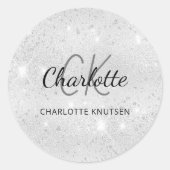 Sticker Rond Initiales de monogramme en paillettes argentées no (Devant)
