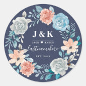 Sticker Rond Initiales de monogramme floral Nom de famille pers (Devant)