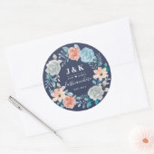 Sticker Rond Initiales de monogramme floral Nom de famille pers (Enveloppe)