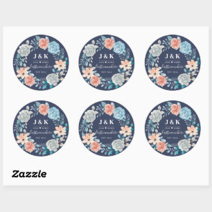 Sticker Rond Initiales de monogramme floral Nom de famille pers