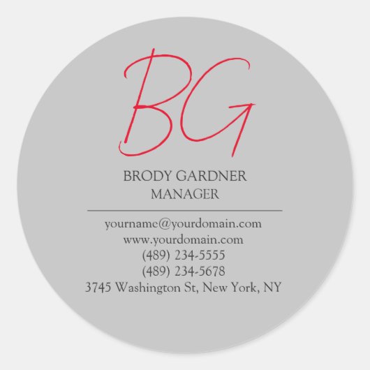 Sticker Rond Initiales de monogramme gris gris clair moderne (Devant)