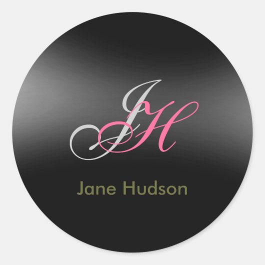 Sticker Rond Initiales de monogramme gris noir Simple (Devant)