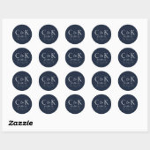 Sticker Rond Initiales de monogramme Mariage Bleu Nuit (Feuille)