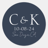 Sticker Rond Initiales de monogramme Mariage Bleu Nuit (Devant)